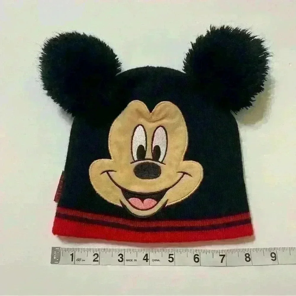 DISNEY Junior Mickey Mouse Red Black BEANIE Winter Hat Cap TODDLER 2T-4T